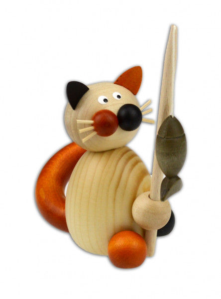 Drechslerei Martin - Glückskatze Lu mit Fisch an der Angel 10 cm