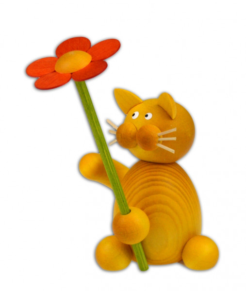 Drechslerei Martin - Kater Emmi mit Blume 8,5 cm