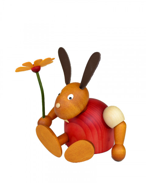 Drechslerei Martin - Hase mit Blume sitzend rot