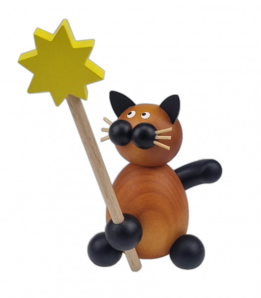 Drechslerei Martin - Kater Bommel mit Stern am Stab 10 cm