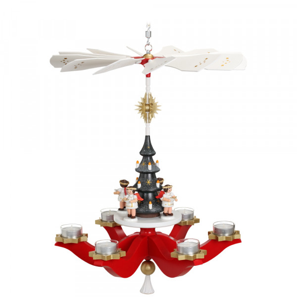 Zeidler - Hängepyramide Engel, Rot, für 6 Teelichter