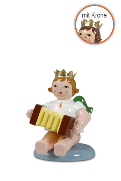 Ellmann - Engel flach sitzend mit Harmonika mit Krone