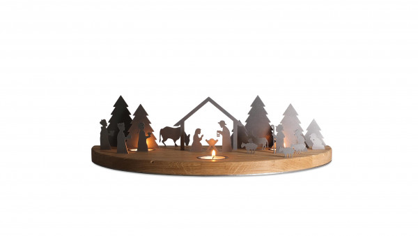 unoferrum - Weihnachtskrippe mit Teelicht aus Eiche, groß