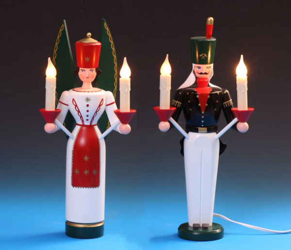 Schalling - Lichterengel und Bergmann, elektrisch beleuchtet, 36 cm farbig