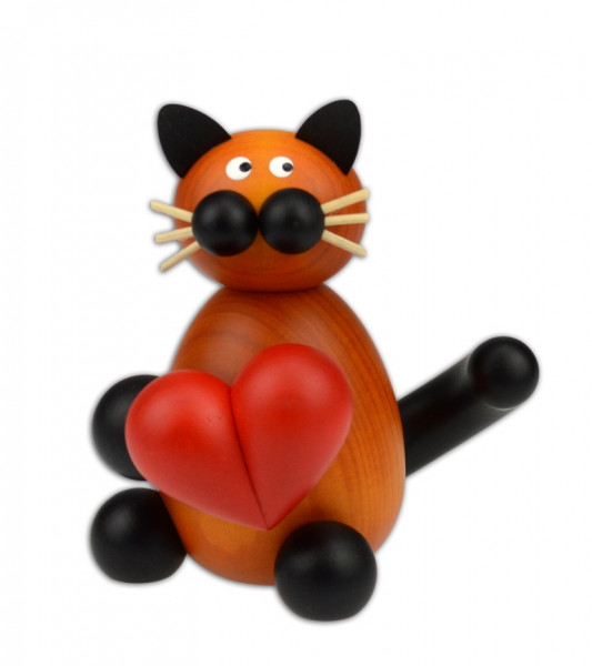 Drechslerei Martin - Kater Bommel mit Herz, groß 12 cm