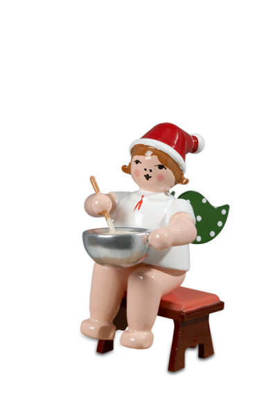 Ellmann - Weihnachtsengel sitzend mit Teigschüssel mit Mütze