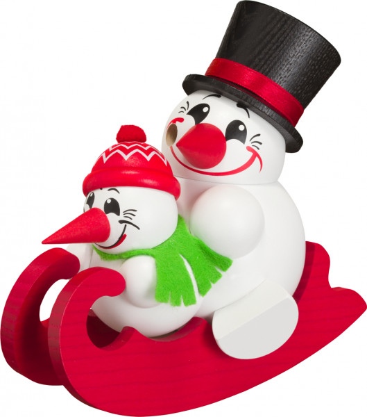 Seiffener Volkskunst eG - Kugelräucherfigur Cool-Men auf Schlitten Doppelsitzer 12 cm