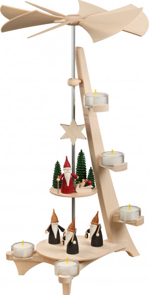 Seiffener Volkskunst eG - Pyramide L Form 2 Etagen Bergwichtel und Weihnachtswichtel 50 cm