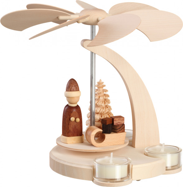 Seiffener Volkskunst eG - Bogenpyramide klein Weihnachtsmann mit Schlitten, natur 18 cm