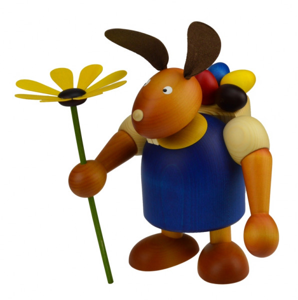 Drechslerei Martin - Hase mit Eikiepe &amp; Blume blau, groß maxi