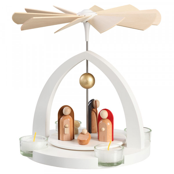 Frank Weber - Pyramide mit Christi Geburt in weiß modern, rund 23 cm