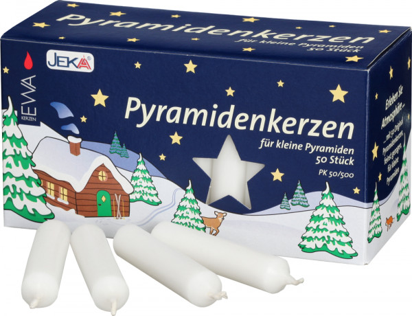 Pyramidenkerzen Packung 50 Stück weiß 7 cm