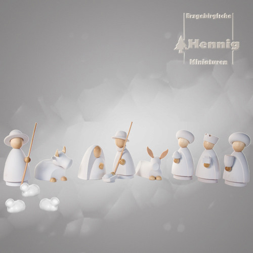 Hennig Figuren - moderne Weihanchtskrippe komplett, groß natur/weiss
