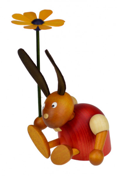 Drechslerei Martin - Hase mit Blume sitzend rot, klein