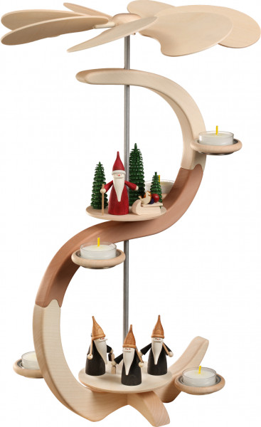 Seiffener Volkskunst eG - Pyramide S Form 2 Etagen Bergwichtel und Weihnachtswichtel 46 cm