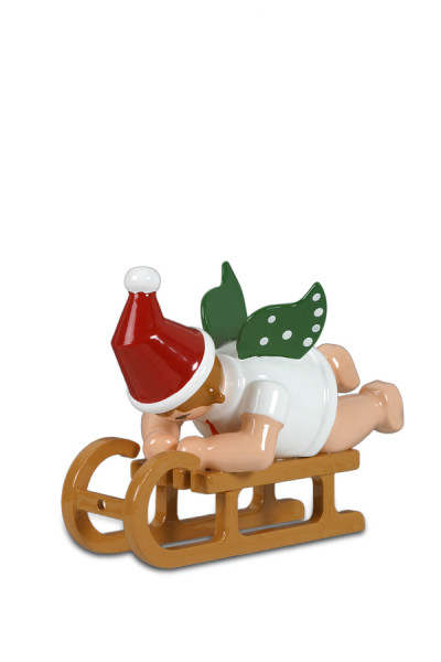 Ellmann - Weihnachtsengel auf Schlitten liegend mit Mütze