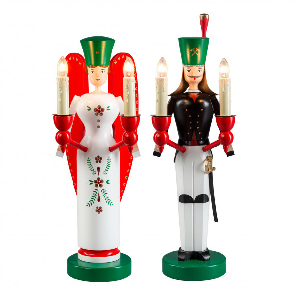 Richard Glässer - Lichterengel und Bergmann elektrisch beleuchtet, 32cm