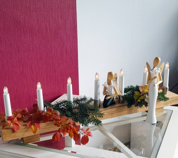 Scholz Präsent - Fensterbank &#039;MASSIV&#039; elektrisch beleuchtet mit Kerzen, modern Farbton Eiche