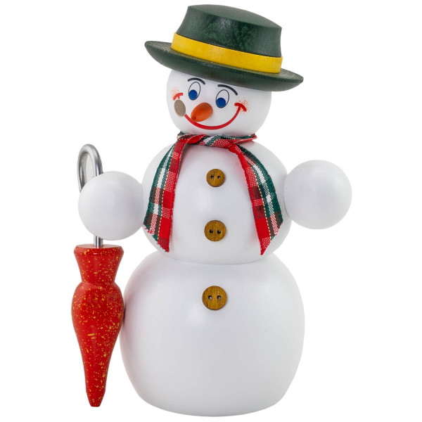 Seiffener Volkskunst eG - Räuchermännchen Schneemann mit Schirm 15 cm