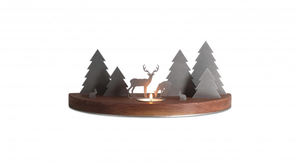 unoferrum - Winterlandschaft mit Teelicht aus Nussbaum, mittelgroß