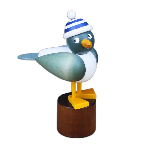 Drechslerei Martin - Möwe hellblau, mit blauer Ringelmütze