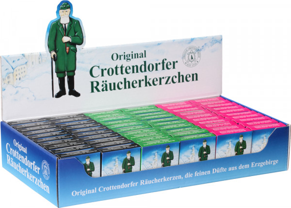 Crottendorfer Räucherkerzen - Minis Display Weihrauch Tanne Bunte Mischung 3x20 Pack. 18 cm