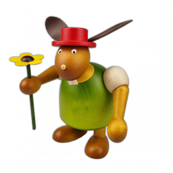 Drechslerei Martin - Hase mit Hut & Blume grün, groß