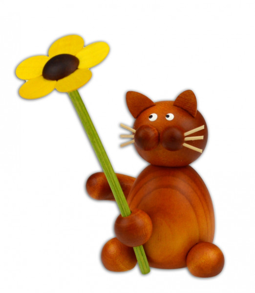 Drechslerei Martin - Kater Charlie mit Blume 8,5 cm