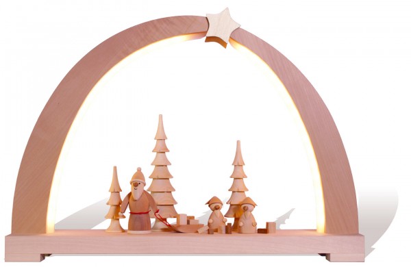 Rauta Edition FG - LED-Schwibbogen mit Weihnachtsmannbestückung natur Baum