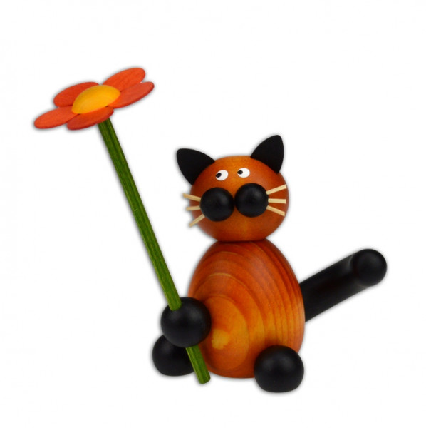 Drechslerei Martin - Kater Bommel mit Blume 8,5 cm