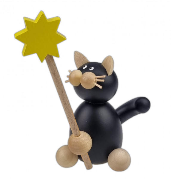 Drechslerei Martin - Katze Hilde mit Stern am Stab 10 cm