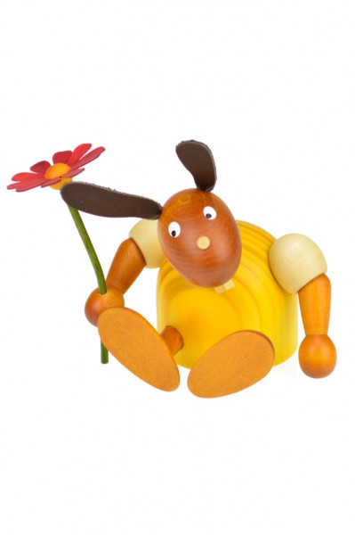 Drechslerei Martin - Hase mit Blume sitzend gelb, klein