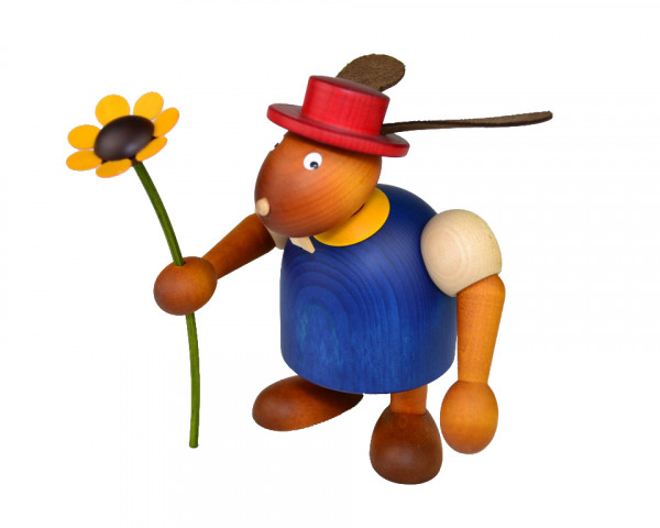 Drechslerei Martin - Hase mit Hut &amp; Blume blau, groß