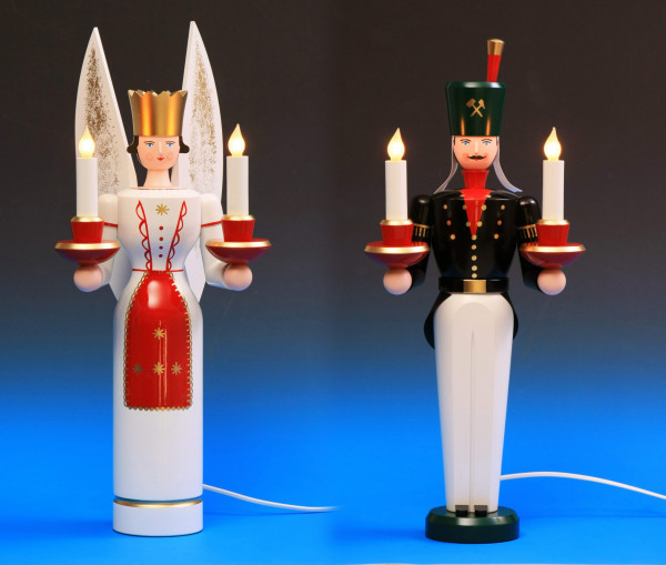 Schalling - Lichterengel und Bergmann, elektrisch beleuchtet, 49 cm farbig