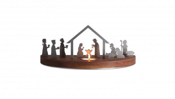 unoferrum - Weihnachtskrippe mit Teelicht aus Nussbaum, mittelgroß
