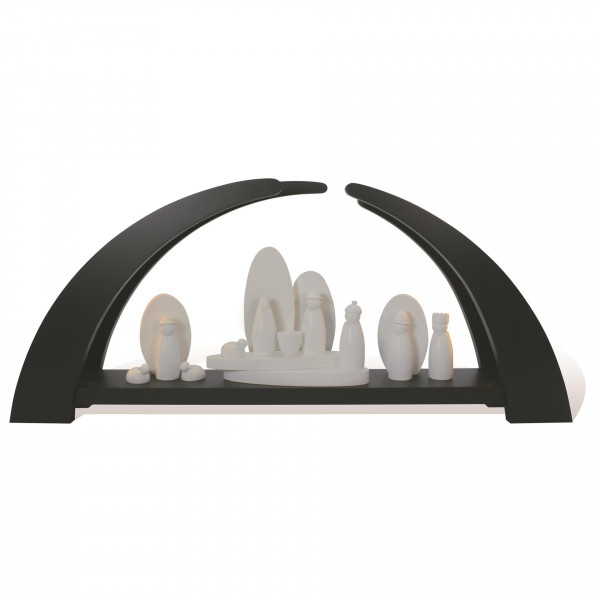 Rauta Edition FG - LED-Schwibbogen modernes Desing anthrazitgrau lackiert Krippefiguren weiß