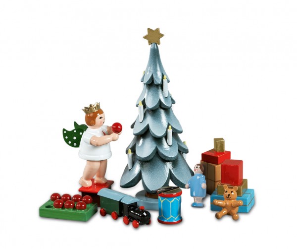 Ellmann - Zubehör Weihnachtsbaum 6-teilig - 2x Geschänke, Trommel, Bär, Puppe, Eisenbahn