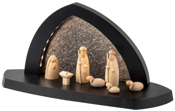 Schalling - Gesteinsbogen 15x31x11cm anthrazit LED beleuchtet Christi Geburt mit Hirte