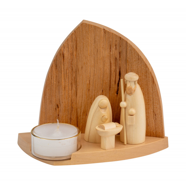 Schalling - Leuchter Felsenkrippe mit Heiliger Familie &amp; Teelicht