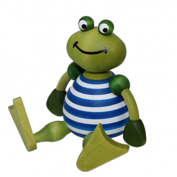 Drechslerei Martin - Badefrosch Berta sitzend im blauen Badeanzug