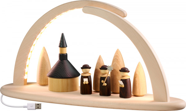 Seiffener Volkskunst eG - Lichterbogen groß natur LED beleuchtet Seiffener Kirche 21 cm