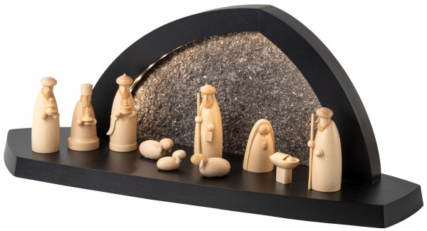 Schalling - Gesteinsbogen 15x37x13cm anthrazit LED beleuchtet Christi Geburt, Hirte,Drei Weisen