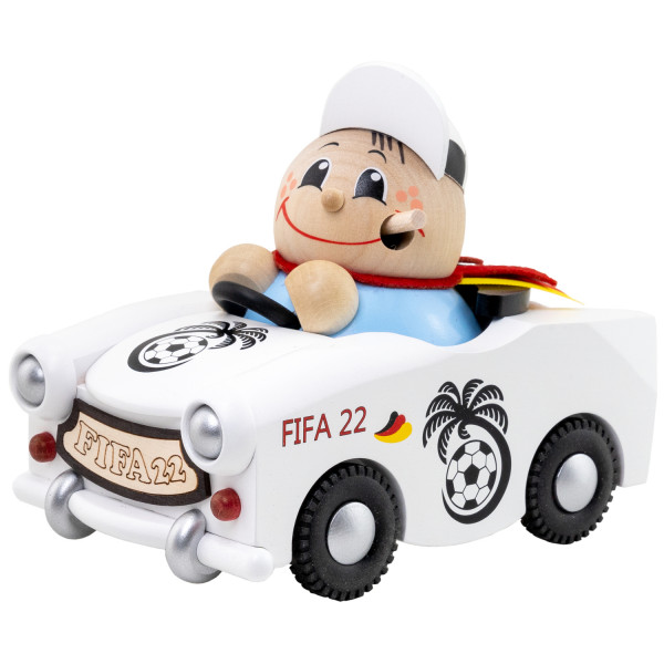 Seiffener Volkskunst eG - Kugelräucherfigur neu! Jahrestrabi Fußballfan, limitiert 2022 12 cm