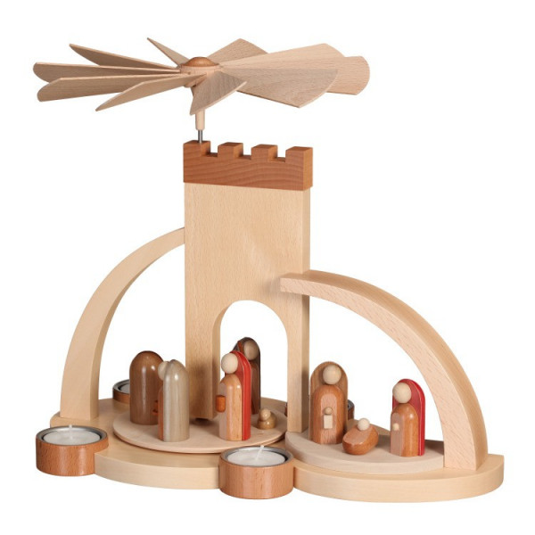 Frank Weber - Bügelpyramide mit Christi Geburt modern, natur 29 cm