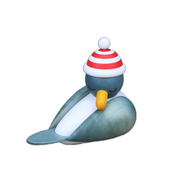 Drechslerei Martin - Möwe hellblau schlafend, mit roter Ringelmütze