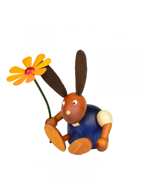 Drechslerei Martin - Hase mit Blume sitzend blau, klein