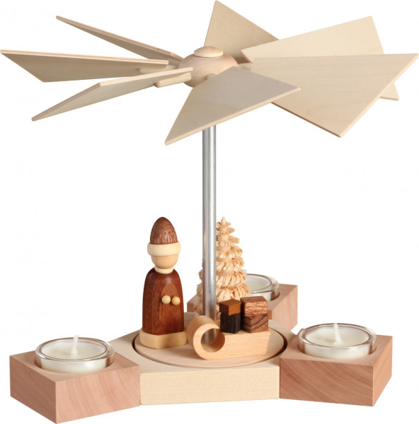 Seiffener Volkskunst eG - Pyramide Hexagonum Weihnachtsmann mit Schlitten natur 20 cm