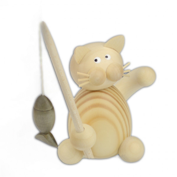 Drechslerei Martin - Kater Moritz mit Fisch an der Angel 10 cm