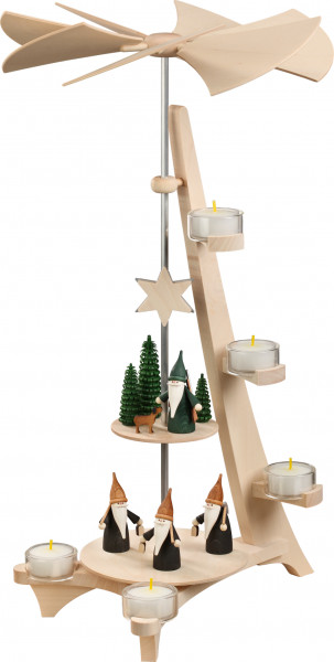 Seiffener Volkskunst eG - Pyramide L Form 2 Etagen Bergwichtel und Jägerwichtel 50 cm